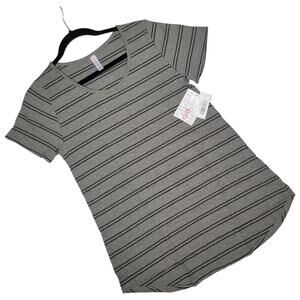 LuLaRoe Classic T Small Gray Black Ribbed Striped Short Sleeve Tee Top Casual